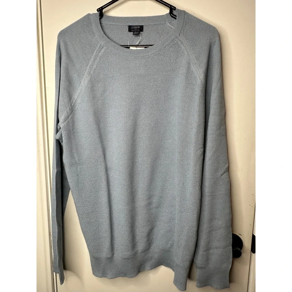 J.Crew Mens 100% Cotton Textured Crewneck Sweater Blue CD617 Large NWT